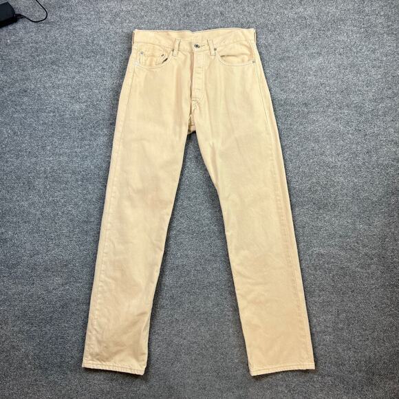 Vintage Levis 501XX Jeans Men 32 Light Beige Straight Overlock Stitch Button Fly - Picture 2 of 16